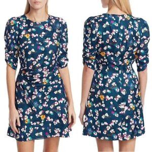 Tanya Taylor Liz Silk Floral Dress Size 10 Puff Sleeves Lined Ruched Multicolor